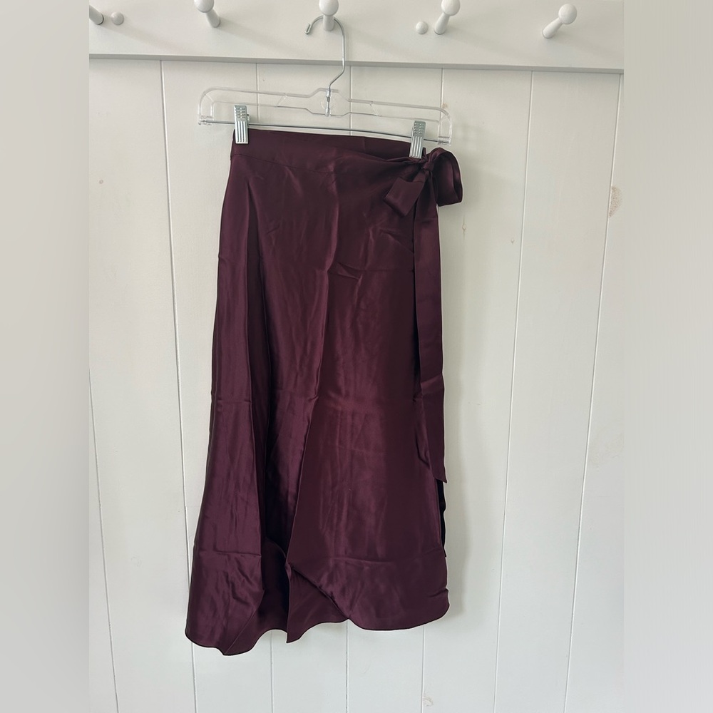 Wine colored silk wrap skirt